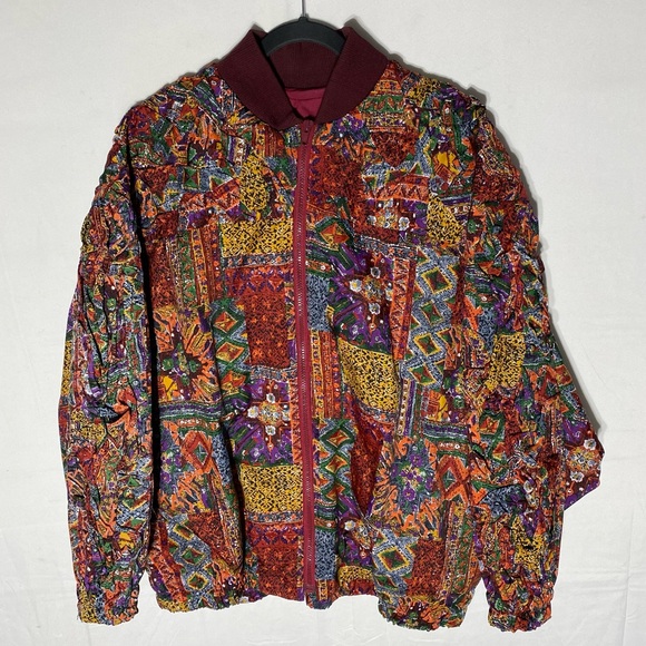 Vintage Other - Vintage 90s Handmade All Over Multi Print Zip Front Bomber Jacket XL Streetwear